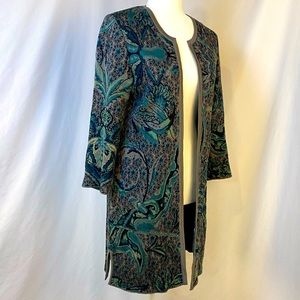 Peruvian Connection Cardigan Teal and grey, M